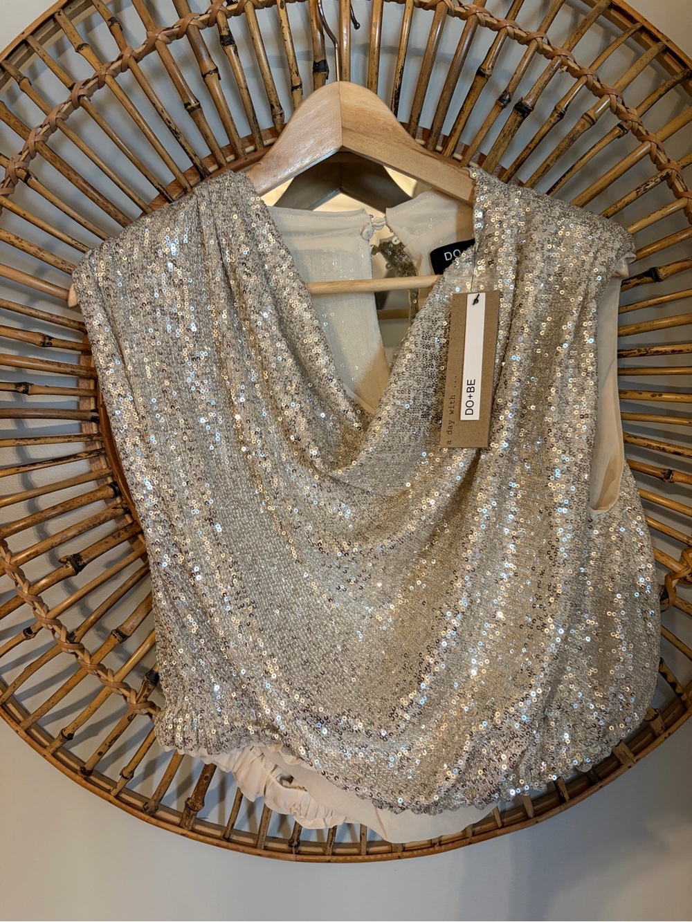 DO+BE champagne  Sequin Cowl Neck Crop Top